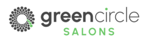 Logo of Green Circle Salons. Features a circular design of black dots on the left and the name "green circle SALONS" in gray and green text on the right, symbolizing sustainability at the heart of this beauty business. - Mermaid Hair Extensions in Kirkland and Seattle, WA